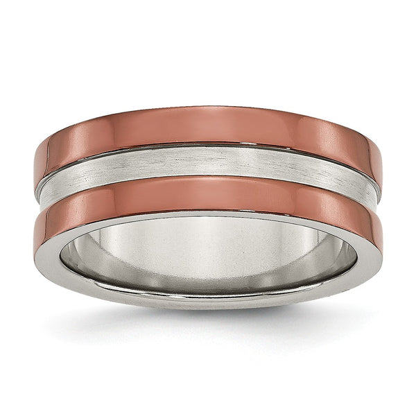 Stainless Steel 8mm Brown IP-plated Polished w/Brushed Center Band