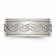 Stainless Steel Scroll Design 9mm Brushed/Polished Ridged Edge Band
