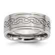 Stainless Steel Scroll Design 9mm Brushed/Polished Ridged Edge Band