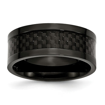 Stainless Steel Polished 9mm Black IP-plated w/Carbon Fiber Inlay Band