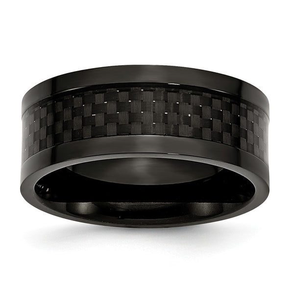 Stainless Steel Polished 9mm Black IP-plated w/Carbon Fiber Inlay Band