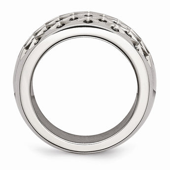Stainless Steel Black CZs Polished Ring