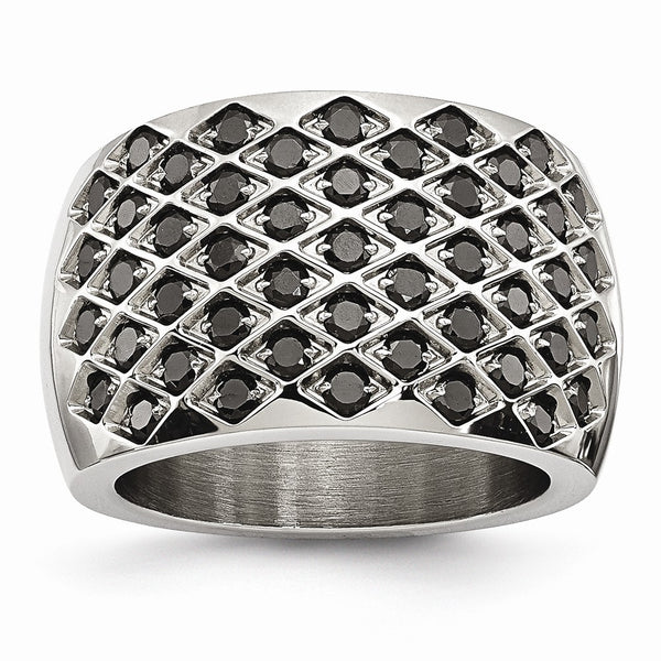 Stainless Steel Black CZs Polished Ring
