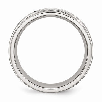 Stainless Steel Polished & Black Diamonds 8mm Band