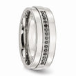 Stainless Steel Polished & Black Diamonds 8mm Band