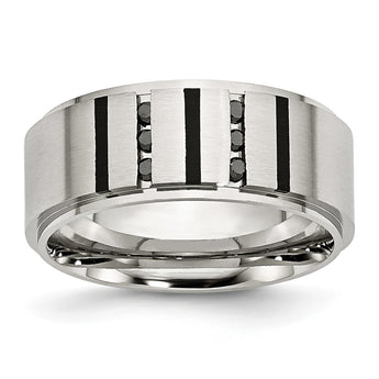 Stainless Steel Black IP-plated/Black Diamonds 9mm Brushed Band