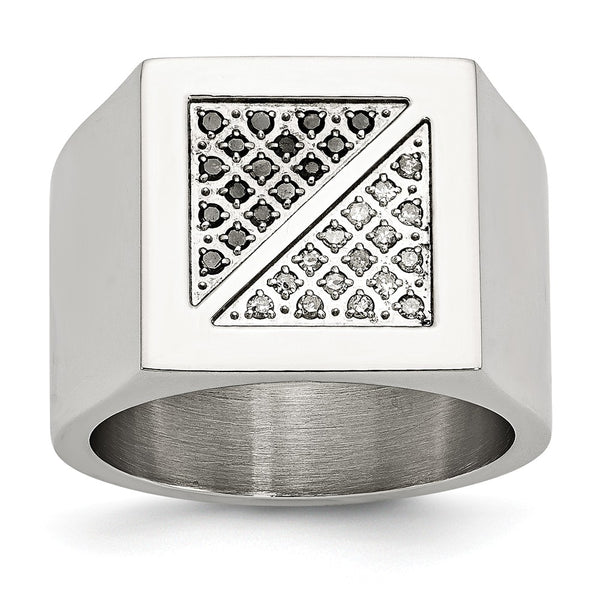 Stainless Steel Black & White Diamond Ring