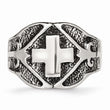 Stainless Steel Polished & Antiqued Cross Ring