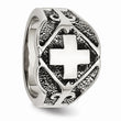 Stainless Steel Polished & Antiqued Cross Ring