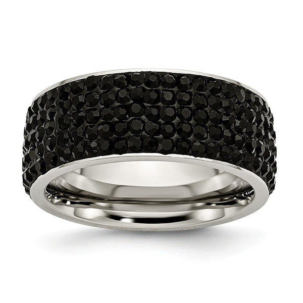 Stainless Steel Black Crystal 9mm Eternity Ring