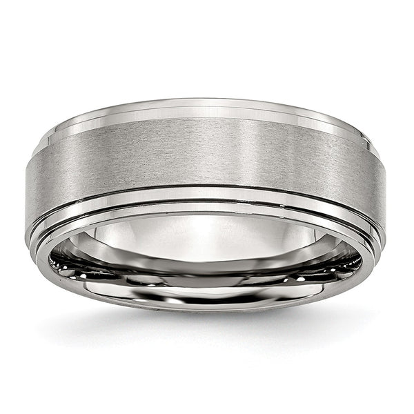 Stainless Steel Ridged Edge 8mm Brushed and Polished Band
