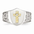 Stainless Steel with 10K Gold Cross and Diamond Polished Ring