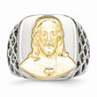 Stainless Steel with Sterling Silver Jesus Yellow IP-plated Polished Ring
