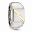 Stainless Steel Brushed and Polished with 14K Gold Stripe Signet Ring