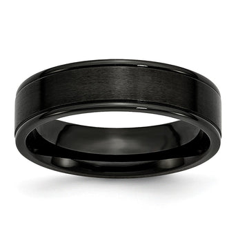 Stainless Steel 6mm Black IP-plated Grooved Brushed/Polished Band