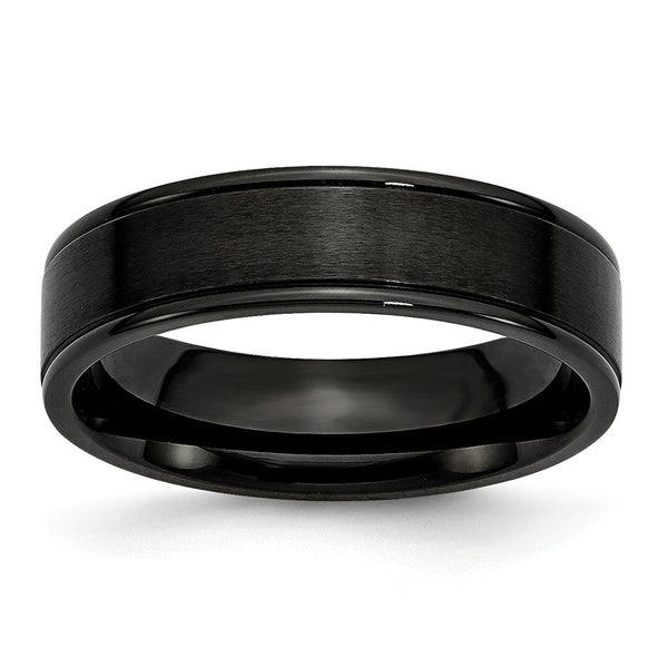 Stainless Steel 6mm Black IP-plated Grooved Brushed/Polished Band