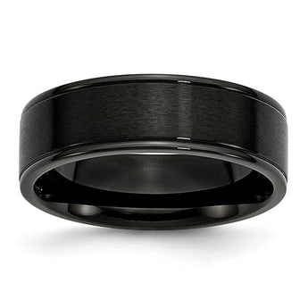 Stainless Steel 7mm Black IP-plated Grooved Brushed/Polished Band