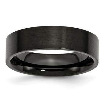 Stainless Steel 6mm Black IP-plated Brushed Flat Band - Birthstone Company