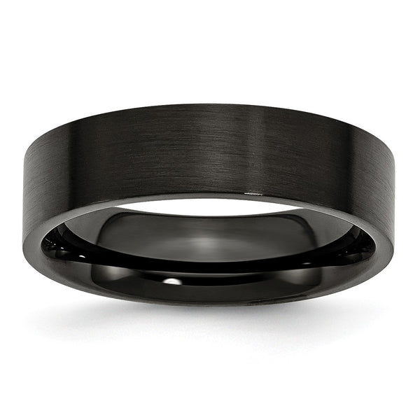 Stainless Steel 6mm Black IP-plated Brushed Flat Band - Birthstone Company