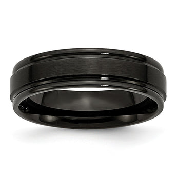 Stainless Steel 6mm Black IP-plated Brushed Center/Polished Edges Band