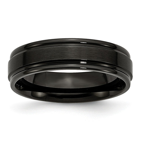 Stainless Steel 6mm Black IP-plated Brushed Center/Polished Edges Band