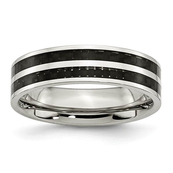 Stainless Steel 6mm Double Row Black Carbon Fiber Inlay Polished Band
