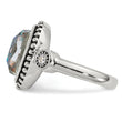 Stainless Steel Polished and Antiqued Imitation Abalone and CZ Ring