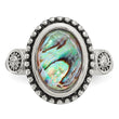 Stainless Steel Polished and Antiqued Imitation Abalone and CZ Ring