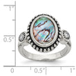 Stainless Steel Polished and Antiqued Imitation Abalone and CZ Ring