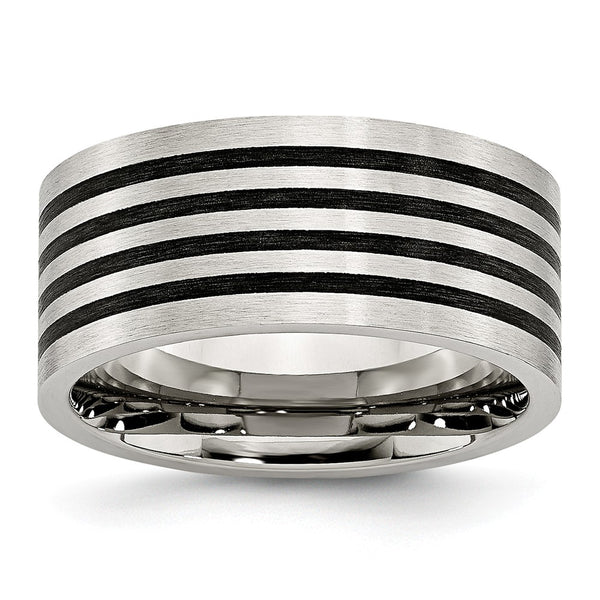 Stainless Steel Brushed Black Rubber 10.00mm Ring
