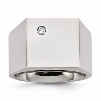 Stainless Steel Polished CZ Signet Ring