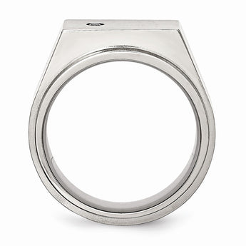 Stainless Steel Polished and Brushed CZ Signet Ring