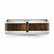Stainless Steel Polished Wood Inlay Enameled 8.00mm Ring