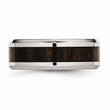 Stainless Steel Polished Black Wood Inlay Enameled 8.00mm Ring