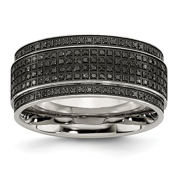 Stainless Steel Polished Diamond Ridged Edge Band