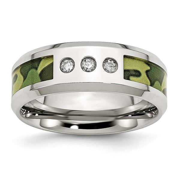 Stainless Steel Polished Camouflage Diamond Band