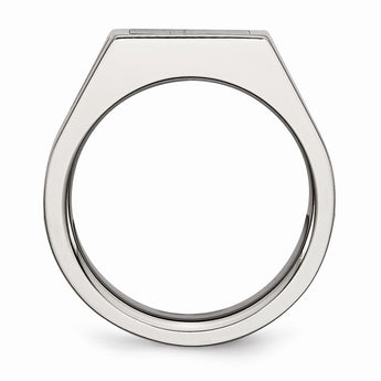 Stainless Steel Polished Black Carbon Fiber Inlay with CZ Ring