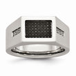 Stainless Steel Polished Black Carbon Fiber Inlay with CZ Ring