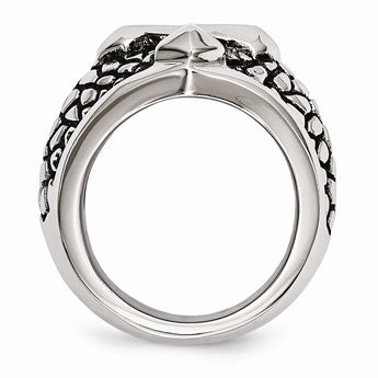 Stainless Steel Antiqued Cross & Caviar Ring