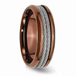 Stainless Steel Ridged Edge Brown IP-plated w/Cable 7mm Band