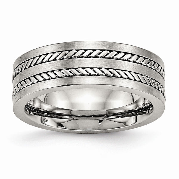 Stainless Steel Brushed and Polished Twisted 7.00mm Band
