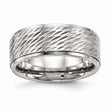Stainless Steel Polished w/Brushed Center Ridged Edge Diamond Cut Ring