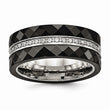 Stainless Steel Polished Faceted Black Ceramic CZ Ring