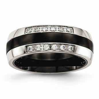 Stainless Steel Polished Black Ceramic CZ Ring