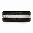 Stainless Steel Polished Black Ceramic CZ Beveled Edge Ring
