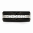 Stainless Steel Polished Black Ceramic CZ Beveled Edge Ring