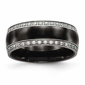 Stainless Steel Polished Black Ceramic CZ Ring
