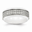 Stainless Steel Polished White Ceramic CZ Ridged edge Ring