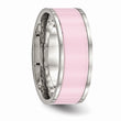 Stainless Steel Polished Pink Ceramic Ring
