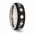 Stainless Steel Brushed and Polished Black IP CZ Half Round Ring